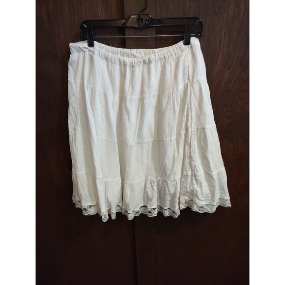 White Tiered Skirt 1X Gauze Midi Pull On Midi Knee Lined Peasant Skirt Layered - Picture 4 of 5